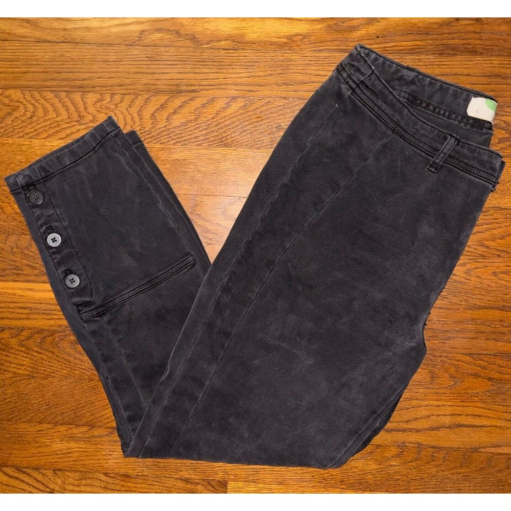 Anthropologie Corduroy Cropped Riding Pants Size 30 Petite Charcoal Gray Buttons